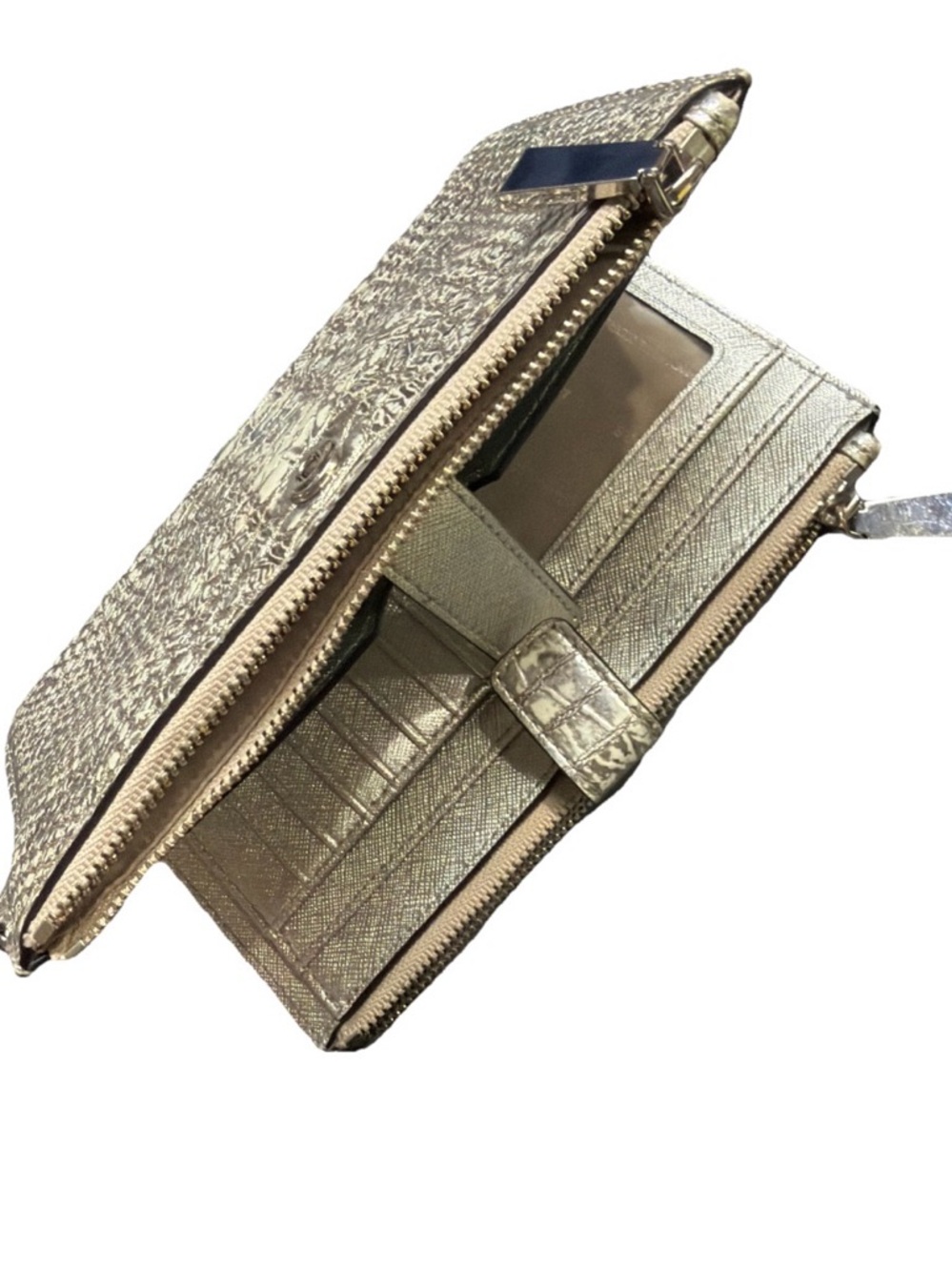 Michael Kors Metallic silver patent leather Croc-Embossed Zip Wallet clutch - Picture 2 of 16